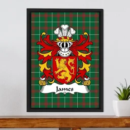ScotsTee Shop Welsh James (AP RHYS AP MAREDUDD) Coat of Arms Family Crest Welsh National Tartan Framed Canvas Print