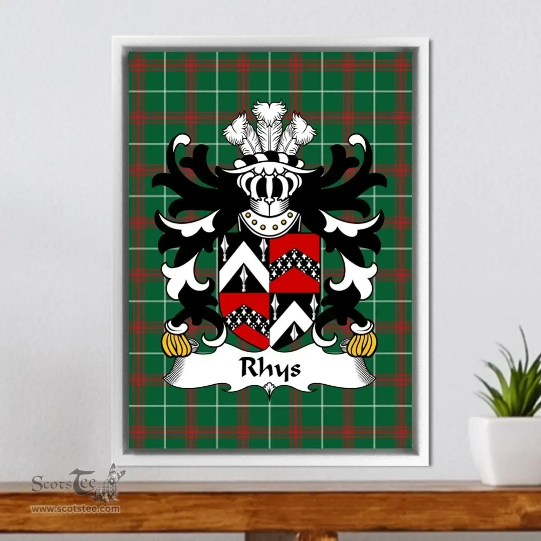 ScotsTee Shop Welsh Rhys (AB EINION SAIS) Coat of Arms Family Crest Welsh National Tartan Framed Canvas Print