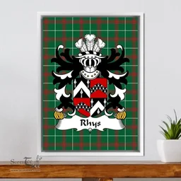 ScotsTee Shop Welsh Rhys (AB EINION SAIS) Coat of Arms Family Crest Welsh National Tartan Framed Canvas Print