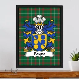 ScotsTee Shop Welsh Payne (of Denbighshire) Coat of Arms Family Crest Welsh National Tartan Framed Canvas Print