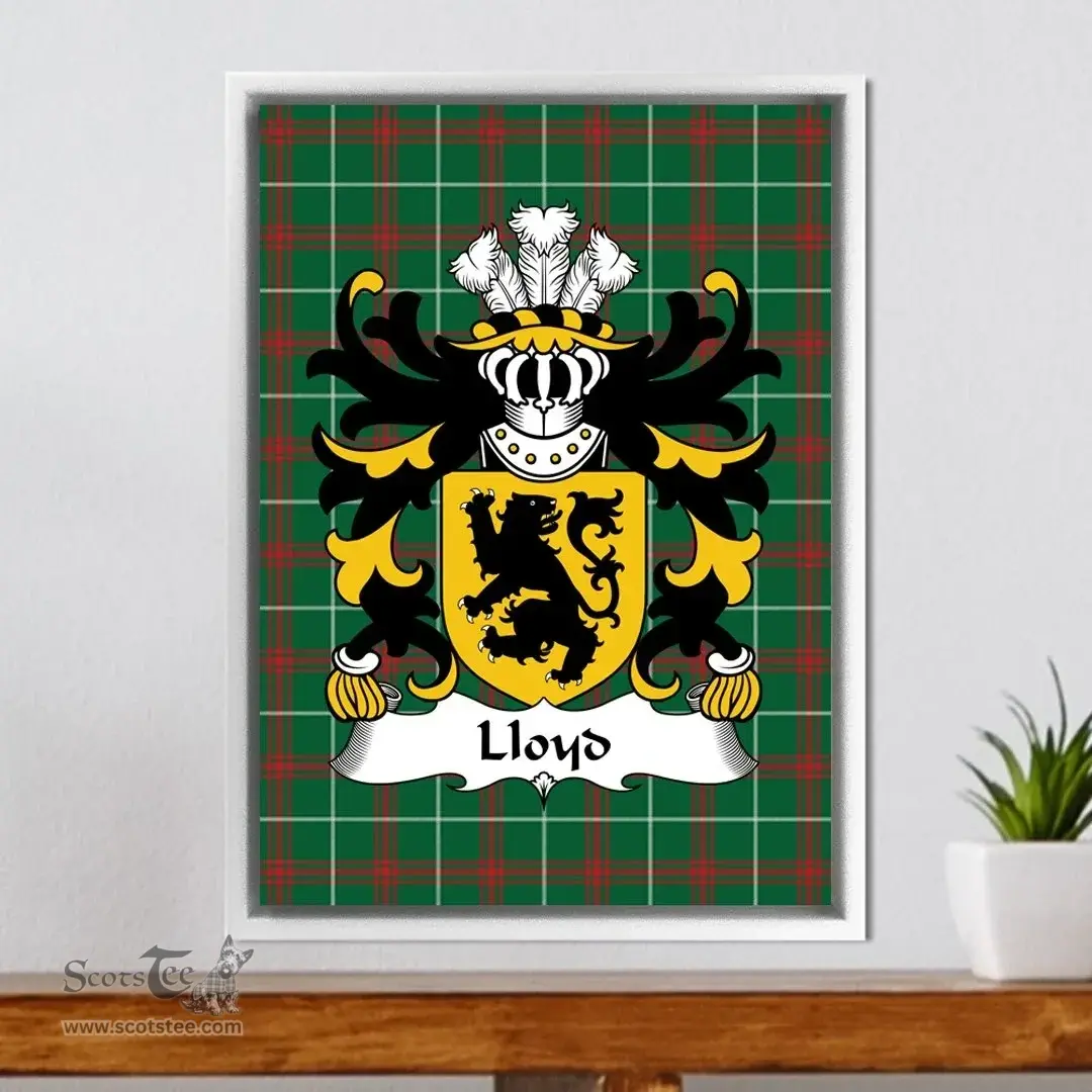 ScotsTee Shop Welsh Lloyd (of Breconshire) Coat of Arms Family Crest Welsh National Tartan Framed Canvas Print