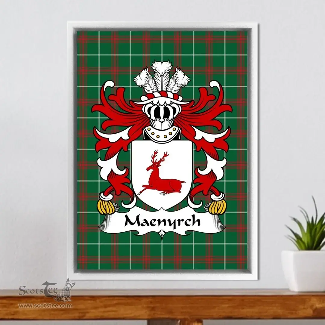 ScotsTee Shop Welsh Maenyrch (lord of Brecon) Coat of Arms Family Crest Welsh National Tartan Framed Canvas Print