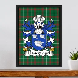 ScotsTee Shop Welsh Llanegwystl (VALLEY CRUCIS ABBEY) Coat of Arms Family Crest Welsh National Tartan Framed Canvas Print