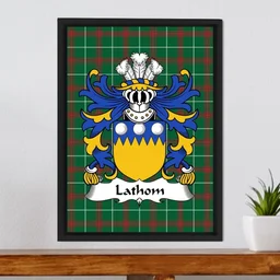 ScotsTee Shop Welsh Lathom (of Lleweni Green, Denbighshire) Coat of Arms Family Crest Welsh National Tartan Framed Canvas Print