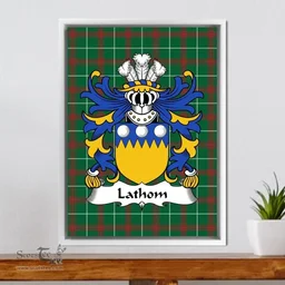 ScotsTee Shop Welsh Lathom (of Lleweni Green, Denbighshire) Coat of Arms Family Crest Welsh National Tartan Framed Canvas Print