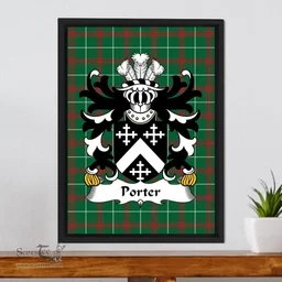 ScotsTee Shop Welsh Porter (of Aberconwy) Coat of Arms Family Crest Welsh National Tartan Framed Canvas Print