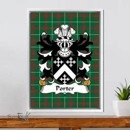 ScotsTee Shop Welsh Porter (of Aberconwy) Coat of Arms Family Crest Welsh National Tartan Framed Canvas Print