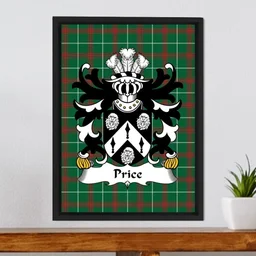 ScotsTee Shop Welsh Price (Sir John, of Brecon) Coat of Arms Family Crest Welsh National Tartan Framed Canvas Print