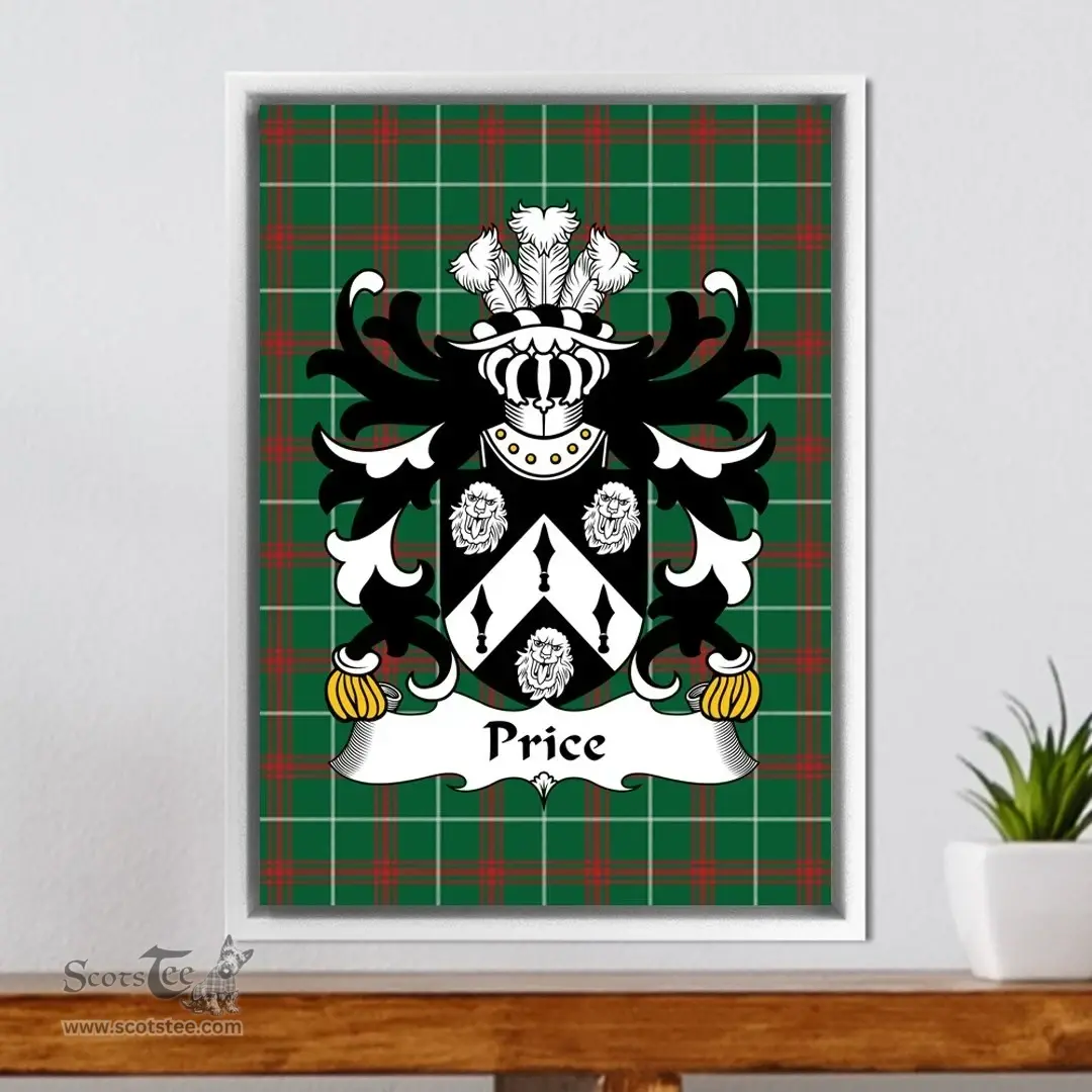 ScotsTee Shop Welsh Price (Sir John, of Brecon) Coat of Arms Family Crest Welsh National Tartan Framed Canvas Print