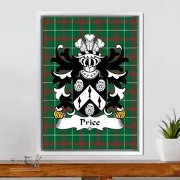 ScotsTee Shop Welsh Price (Sir John, of Brecon) Coat of Arms Family Crest Welsh National Tartan Framed Canvas Print