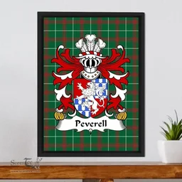 ScotsTee Shop Welsh Peverell (of Pembrokeshire) Coat of Arms Family Crest Welsh National Tartan Framed Canvas Print