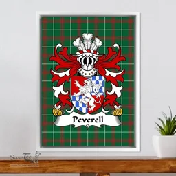ScotsTee Shop Welsh Peverell (of Pembrokeshire) Coat of Arms Family Crest Welsh National Tartan Framed Canvas Print
