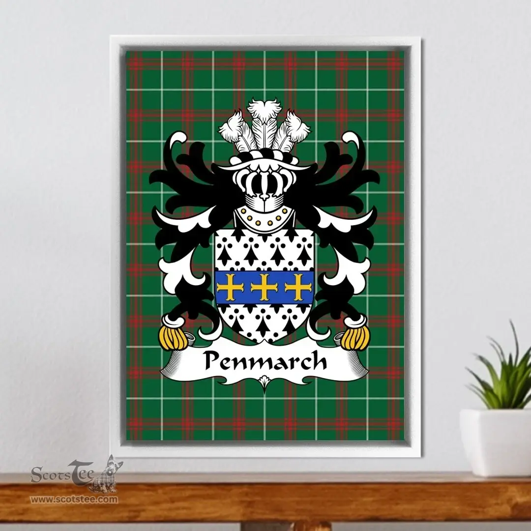 ScotsTee Shop Welsh Penmarch (of Penmark Castle, South Glamorgan) Coat of Arms Family Crest Welsh National Tartan Framed Canvas Print