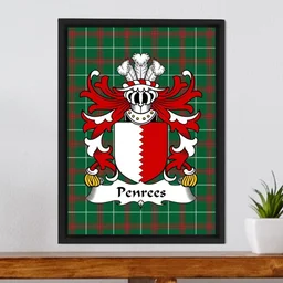 ScotsTee Shop Welsh Penrees (or Penrice, of Penrice, Gower) Coat of Arms Family Crest Welsh National Tartan Framed Canvas Print