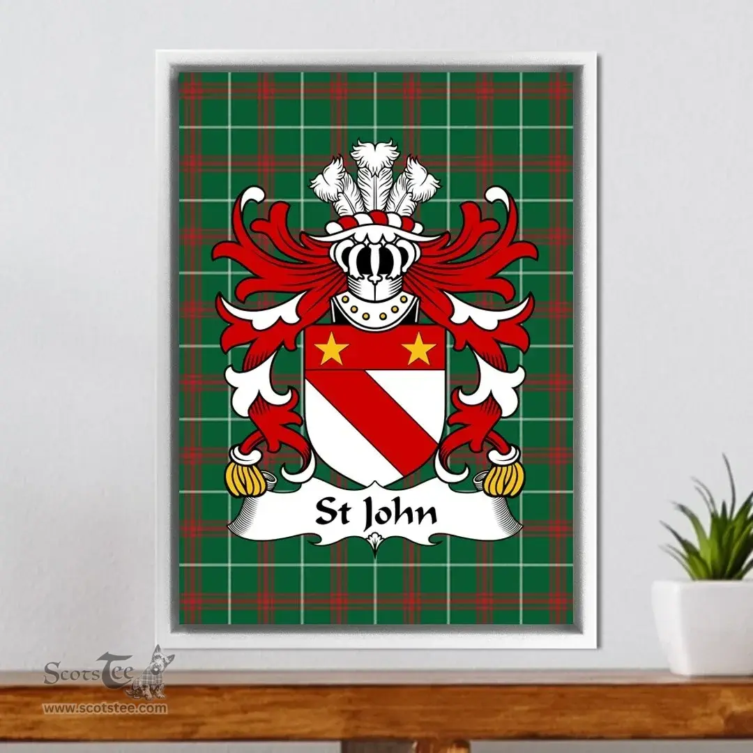 ScotsTee Shop Welsh Stedman (of Cardiganshire) Coat of Arms Family Crest Welsh National Tartan Framed Canvas Print