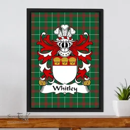 ScotsTee Shop Welsh Whitley (of Hawarden, Flint) Coat of Arms Family Crest Welsh National Tartan Framed Canvas Print