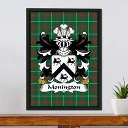 ScotsTee Shop Welsh Monington (of Brinsop, Herefordshire) Coat of Arms Family Crest Welsh National Tartan Framed Canvas Print