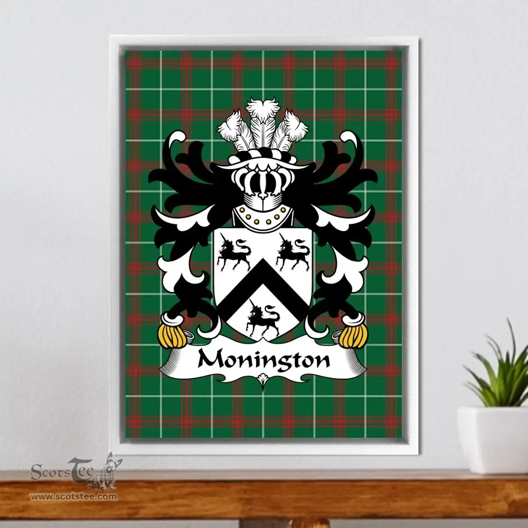 ScotsTee Shop Welsh Monington (of Brinsop, Herefordshire) Coat of Arms Family Crest Welsh National Tartan Framed Canvas Print