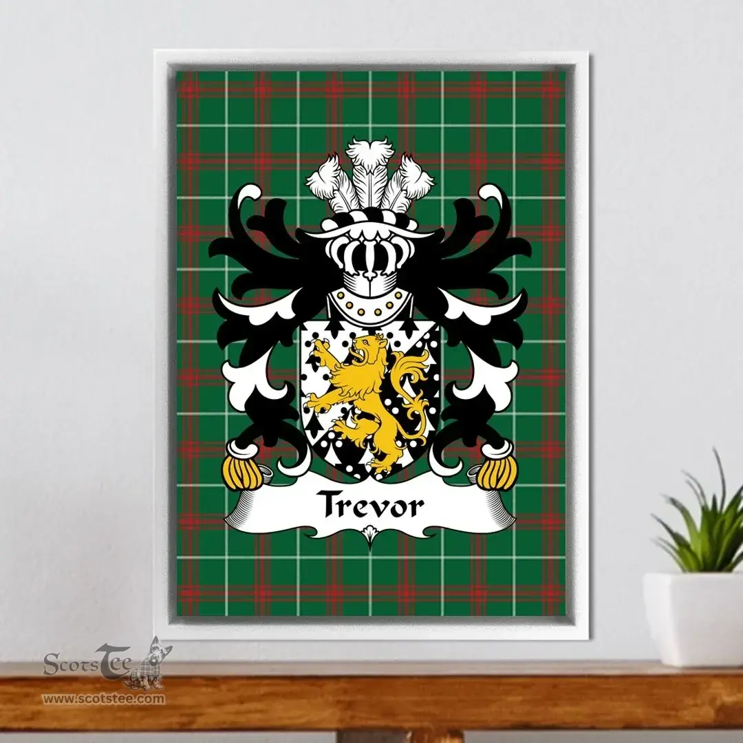 ScotsTee Shop Welsh Trevor (or TUDOR TREFOR) Coat of Arms Family Crest Welsh National Tartan Framed Canvas Print