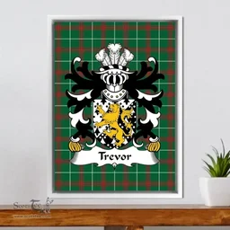 ScotsTee Shop Welsh Trevor (or TUDOR TREFOR) Coat of Arms Family Crest Welsh National Tartan Framed Canvas Print