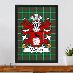 ScotsTee Shop Welsh Watkin (AP JOHN HIR, of Breconshire) Coat of Arms Family Crest Welsh National Tartan Framed Canvas Print