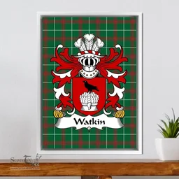 ScotsTee Shop Welsh Watkin (AP JOHN HIR, of Breconshire) Coat of Arms Family Crest Welsh National Tartan Framed Canvas Print