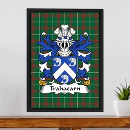 ScotsTee Shop Welsh Trahaearn (GOCH OF LLYN) Coat of Arms Family Crest Welsh National Tartan Framed Canvas Print