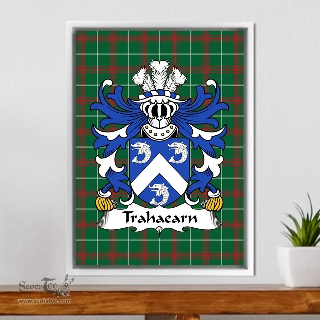ScotsTee Shop Welsh Trahaearn (GOCH OF LLYN) Coat of Arms Family Crest Welsh National Tartan Framed Canvas Print