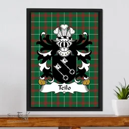 ScotsTee Shop Welsh Teilo (SANT, St. Teilo) Coat of Arms Family Crest Welsh National Tartan Framed Canvas Print