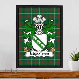 ScotsTee Shop Welsh Myddleton (of Gwenynog, Denbighshire) Coat of Arms Family Crest Welsh National Tartan Framed Canvas Print