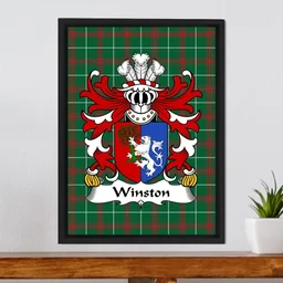 ScotsTee Shop Welsh Winston (of Trewyn, Monmouthshire) Coat of Arms Family Crest Welsh National Tartan Framed Canvas Print