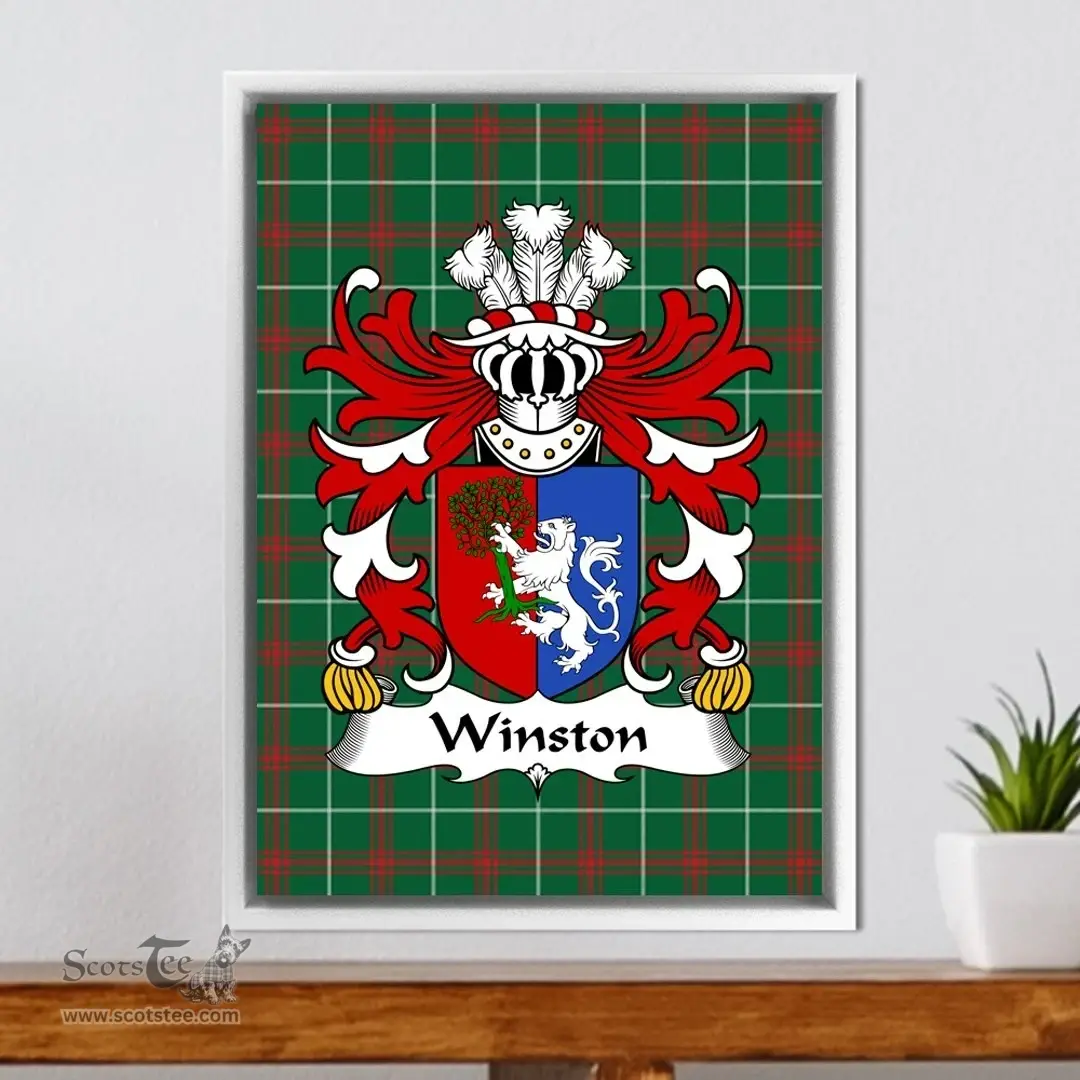 ScotsTee Shop Welsh Winston (of Trewyn, Monmouthshire) Coat of Arms Family Crest Welsh National Tartan Framed Canvas Print