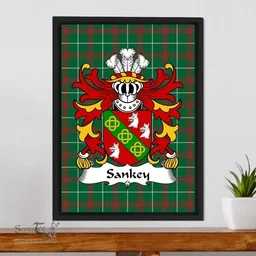 ScotsTee Shop Welsh Sankey (of Conwy) Coat of Arms Family Crest Welsh National Tartan Framed Canvas Print