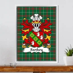 ScotsTee Shop Welsh Sankey (of Conwy) Coat of Arms Family Crest Welsh National Tartan Framed Canvas Print