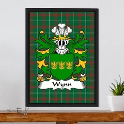 ScotsTee Shop Welsh Wynn (of Gwydir, Caernonfonshire) Coat of Arms Family Crest Welsh National Tartan Framed Canvas Print