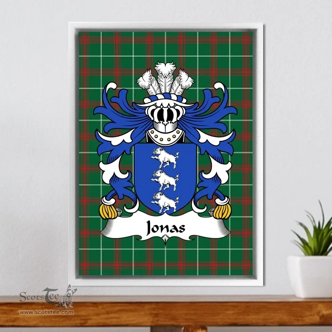 ScotsTee Shop Welsh Jonas (AP GRONWY) Coat of Arms Family Crest Welsh National Tartan Framed Canvas Print