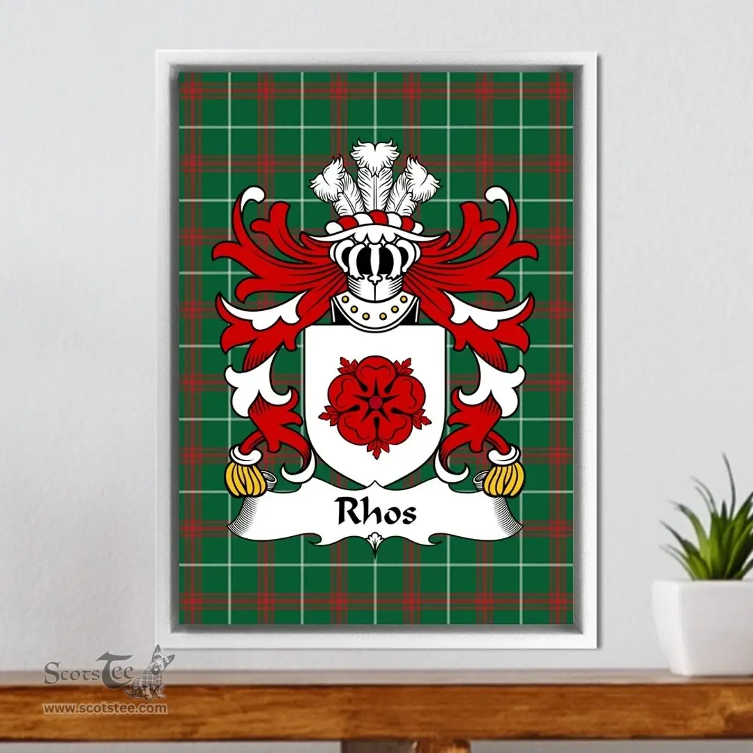 ScotsTee Shop Welsh Rhos (lord of Hywel) Coat of Arms Family Crest Welsh National Tartan Framed Canvas Print
