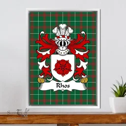ScotsTee Shop Welsh Rhos (lord of Hywel) Coat of Arms Family Crest Welsh National Tartan Framed Canvas Print