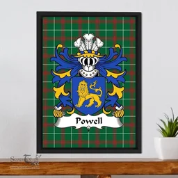 ScotsTee Shop Welsh Powell (of Rhiwabon, Denbighshire) Coat of Arms Family Crest Welsh National Tartan Framed Canvas Print