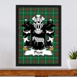 ScotsTee Shop Welsh Picot (or Pigot, lord of Klynn, Pembrokeshire) Coat of Arms Family Crest Welsh National Tartan Framed Canvas Print