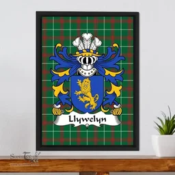 ScotsTee Shop Welsh Llywelyn (EURDORCHOG, born c.1030) Coat of Arms Family Crest Welsh National Tartan Framed Canvas Print