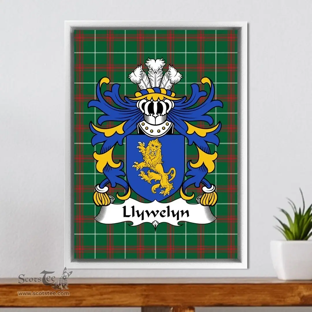 ScotsTee Shop Welsh Llywelyn (EURDORCHOG, born c.1030) Coat of Arms Family Crest Welsh National Tartan Framed Canvas Print