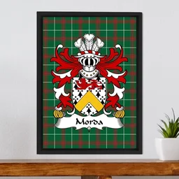 ScotsTee Shop Welsh Morda (FRYCH, lord of Cil-y-cwm) Coat of Arms Family Crest Welsh National Tartan Framed Canvas Print