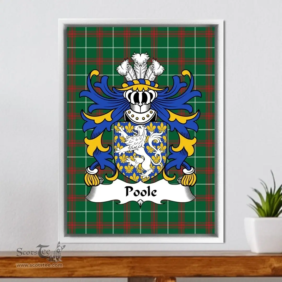 ScotsTee Shop Welsh Poole (of Hawarden, Flint) Coat of Arms Family Crest Welsh National Tartan Framed Canvas Print