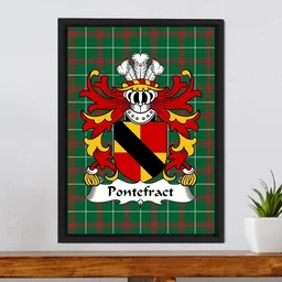ScotsTee Shop Welsh Pontefract (of Denbighshire) Coat of Arms Family Crest Welsh National Tartan Framed Canvas Print