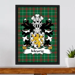 ScotsTee Shop Welsh Meurig (King of Gwent) Coat of Arms Family Crest Welsh National Tartan Framed Canvas Print