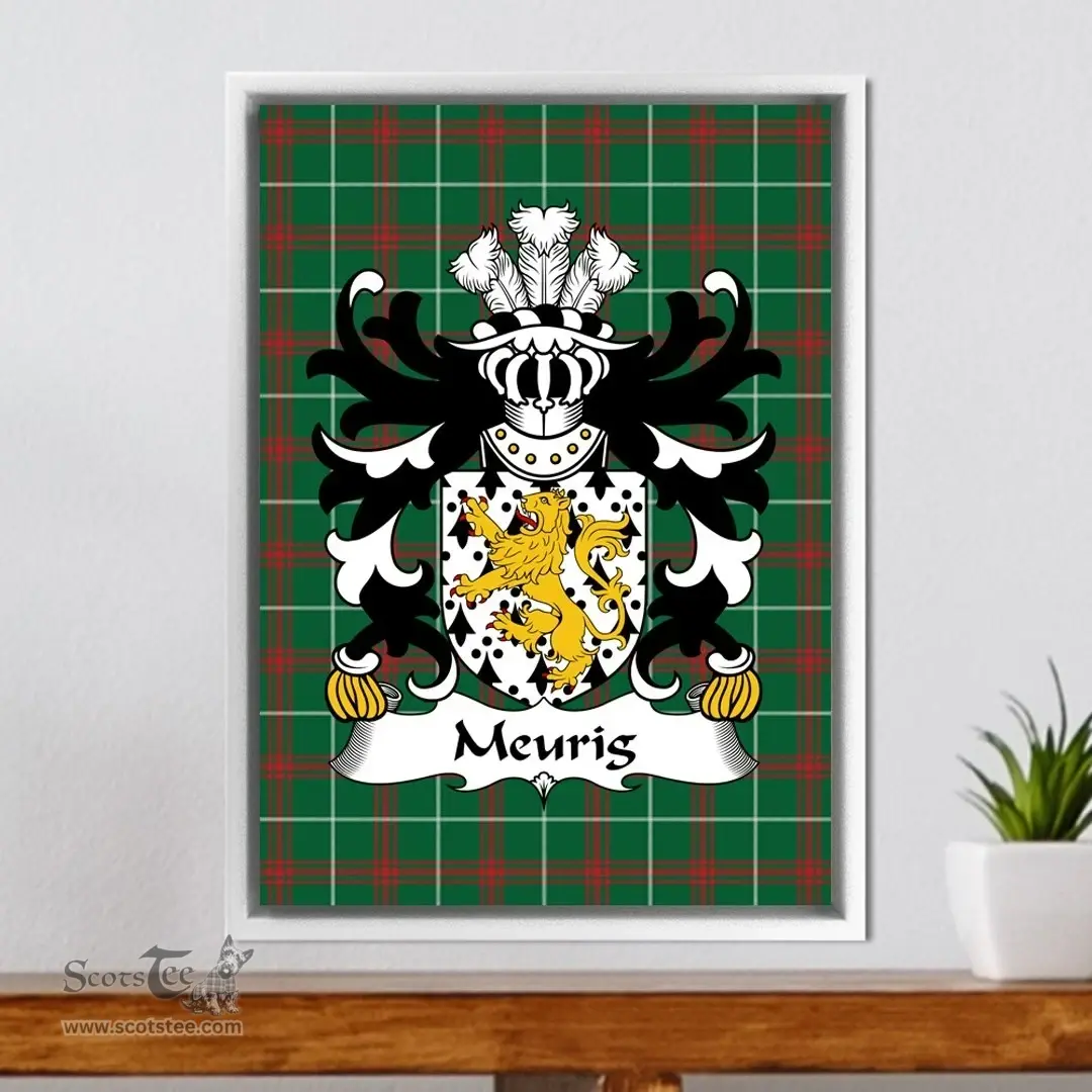ScotsTee Shop Welsh Meurig (King of Gwent) Coat of Arms Family Crest Welsh National Tartan Framed Canvas Print