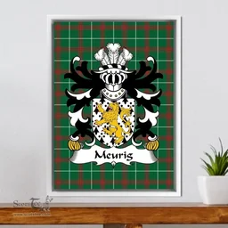 ScotsTee Shop Welsh Meurig (King of Gwent) Coat of Arms Family Crest Welsh National Tartan Framed Canvas Print