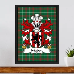 ScotsTee Shop Welsh Madog (FYCHAN) Coat of Arms Family Crest Welsh National Tartan Framed Canvas Print