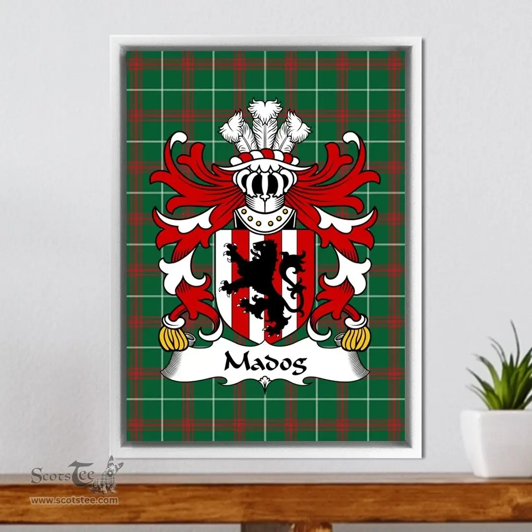 ScotsTee Shop Welsh Madog (FYCHAN) Coat of Arms Family Crest Welsh National Tartan Framed Canvas Print